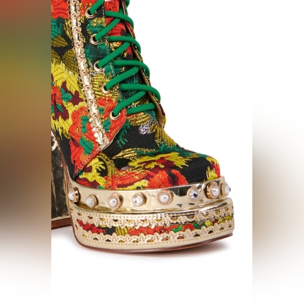 AZALEA WANG "Autumn Barque Blaze" Vibrant Floral High Heel Ankle Boots - Picture 4 of 5